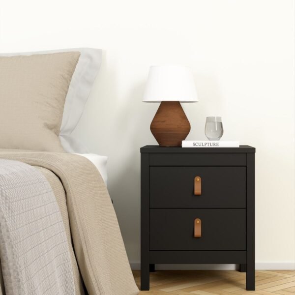 Barcelona Bedside Table 2 Drawers in Matt Black - Image 2