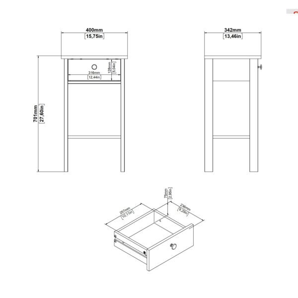 Barcelona Bedside Table with 1 Drawers in Jackson Hickory Oak - Image 10