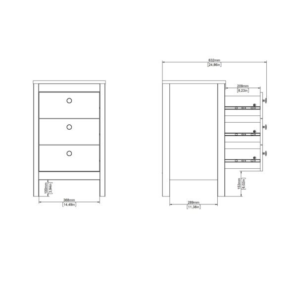 Barcelona Bedside Table 3 Drawers in White - Image 11