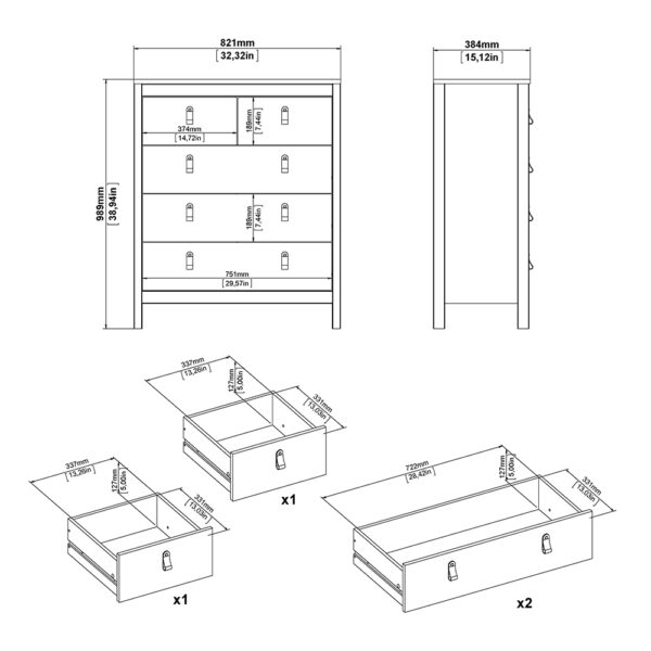 Barcelona Package - Bedside Table 2 Drawers + Chest 5 Drawers + Wardrobe with 3 Doors in Matt Black - Image 9
