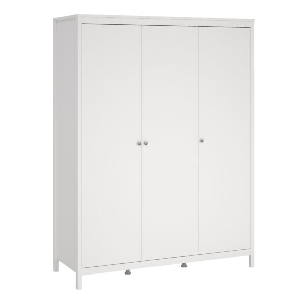 Madrid Package - Bedside Table 2 Drawers + Chest 5 Drawers + Wardrobe with 3 Doors in White - Image 10