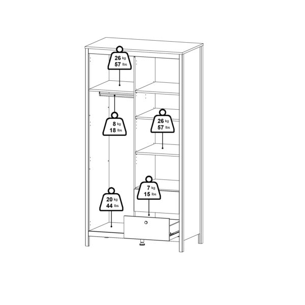 Madrid Wardrobe with 1 Door 1 Mirror Door 2 Drawers Matt Black - Image 12