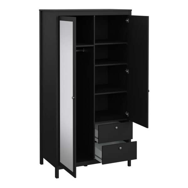 Madrid Wardrobe with 1 Door 1 Mirror Door 2 Drawers Matt Black - Image 5