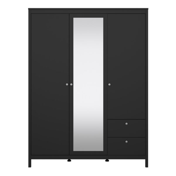 Madrid  Wardrobe with 2 Doors 1 Mirror Door 2 Drawers Matt Black - Image 2