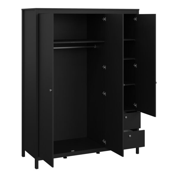 Madrid  Wardrobe with 2 Doors 1 Mirror Door 2 Drawers Matt Black - Image 5