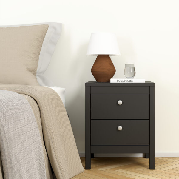 Madrid Bedside Table 2 Drawers in Matt Black - Image 8