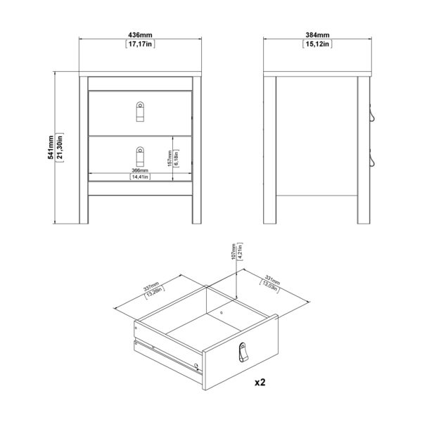 Madrid Bedside Table 2 Drawers in Jackson Hickory Oak - Image 10