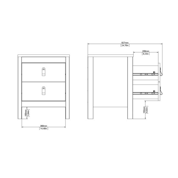 Madrid Bedside Table 2 Drawers in Jackson Hickory Oak - Image 11