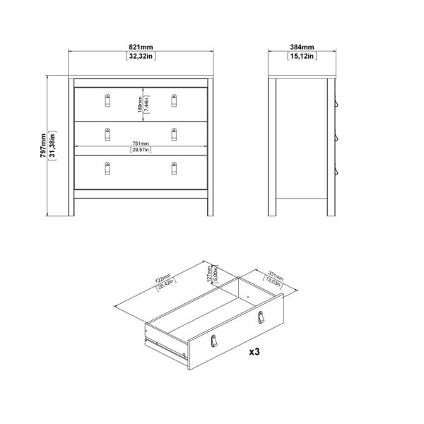 Madrid Chest 3 Drawers in Matt Black - Image 11