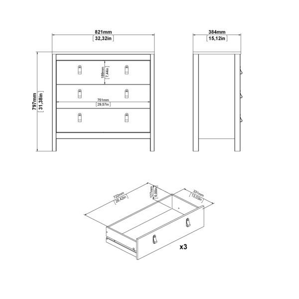 Madrid Chest 3 Drawers in Jackson Hickory Oak - Image 9