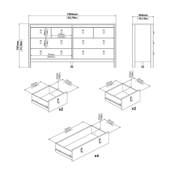 Madrid Double Dresser 4+4 Drawers in Matt Black - Image 10