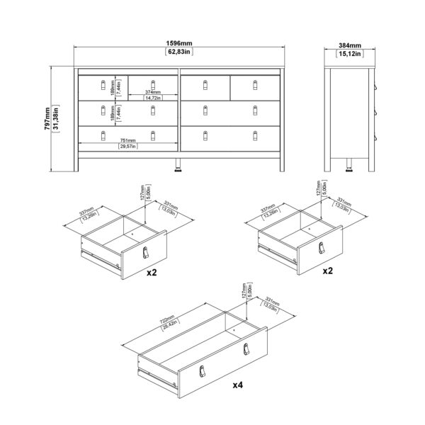 Madrid Double Dresser 4+4 Drawers in Cashmere - Image 10
