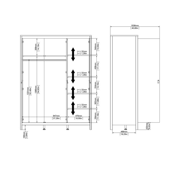 Madrid Wardrobe with 3 Doors in Jackson Hickory Oak - Image 12