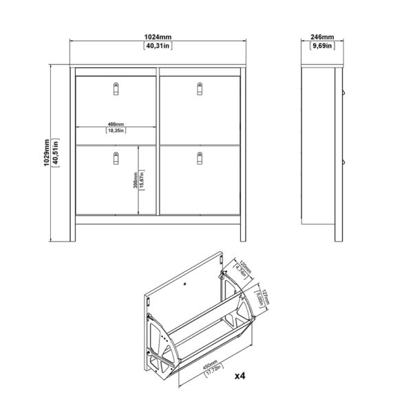 Madrid Shoe Cabinet 4 Flip Down Doors in White - Image 12