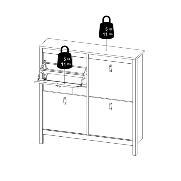 Madrid Shoe Cabinet 4 Flip Down Doors in White - Image 14