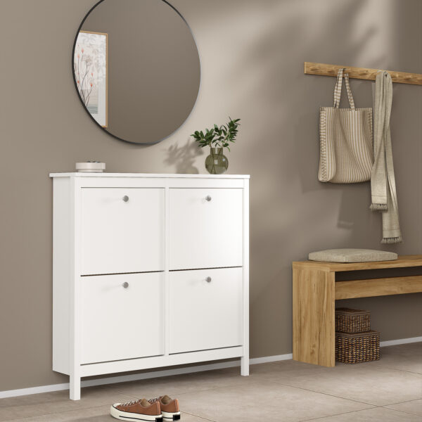 Madrid Shoe Cabinet 4 Flip Down Doors in White - Image 7