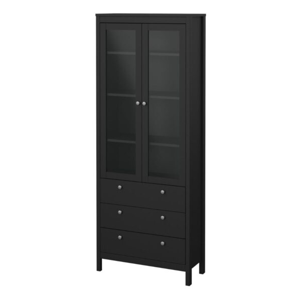 Madrid China Cabinet 2 Glass Doors with 3 Drawers in Matt Black - Image 5