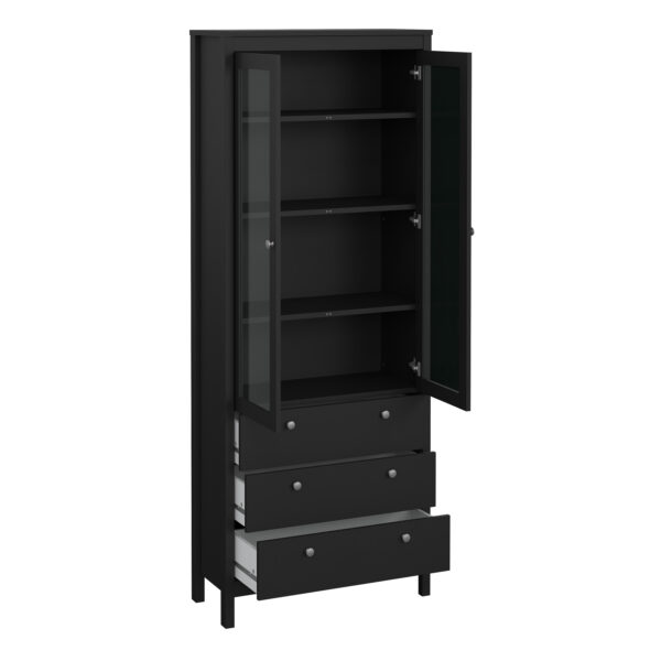 Madrid China Cabinet 2 Glass Doors with 3 Drawers in Matt Black - Image 3