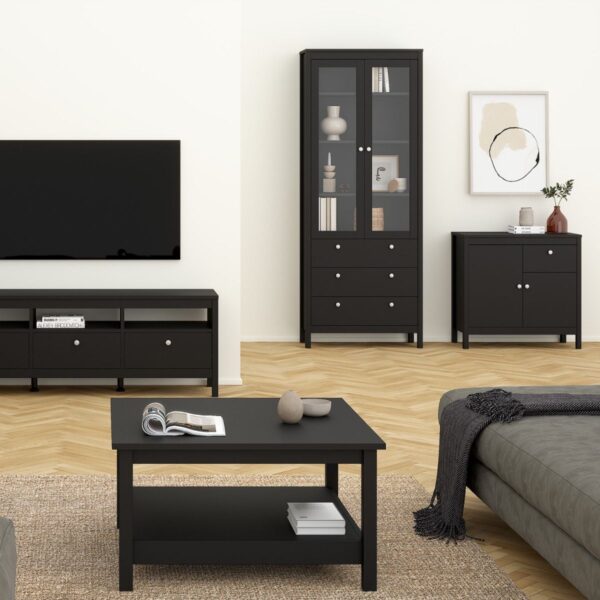 Madrid China Cabinet 2 Glass Doors with 3 Drawers in Matt Black - Image 8