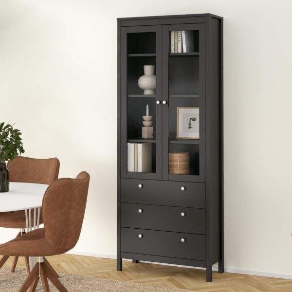 Madrid China Cabinet 2 Glass Doors with 3 Drawers in Matt Black - Image 9
