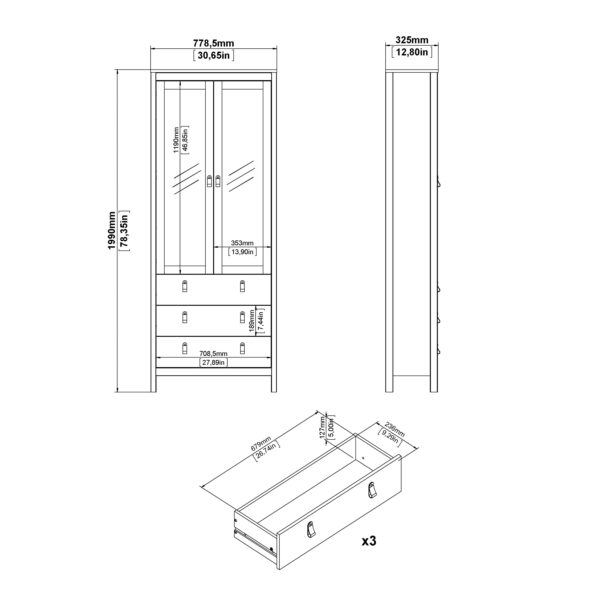 Madrid China Cabinet 2 Doors with Glass + 3 Drawers in Jackson Hickory Oak - Image 11