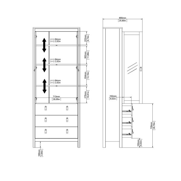 Madrid China Cabinet 2 Doors with Glass + 3 Drawers in Jackson Hickory Oak - Image 12