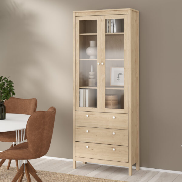 Madrid China Cabinet 2 Doors with Glass + 3 Drawers in Jackson Hickory Oak - Image 8