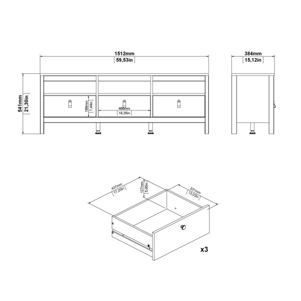 Madrid TV Unit 3 Drawers in Matt Black - Image 3