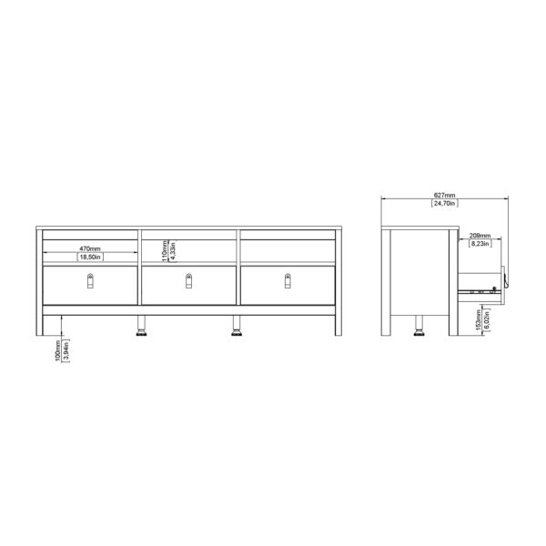 Madrid TV Unit 3 Drawers in Matt Black - Image 4