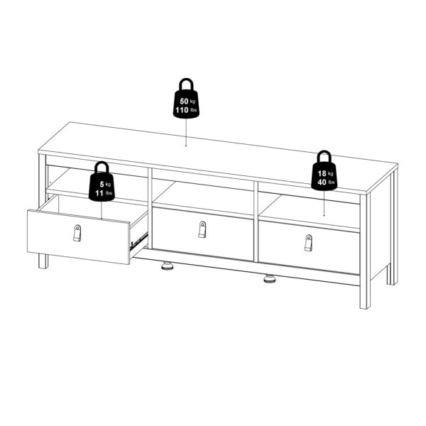 Madrid TV Unit 3 Drawers in Matt Black - Image 5