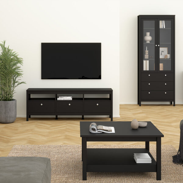 Madrid TV Unit 3 Drawers in Matt Black - Image 2