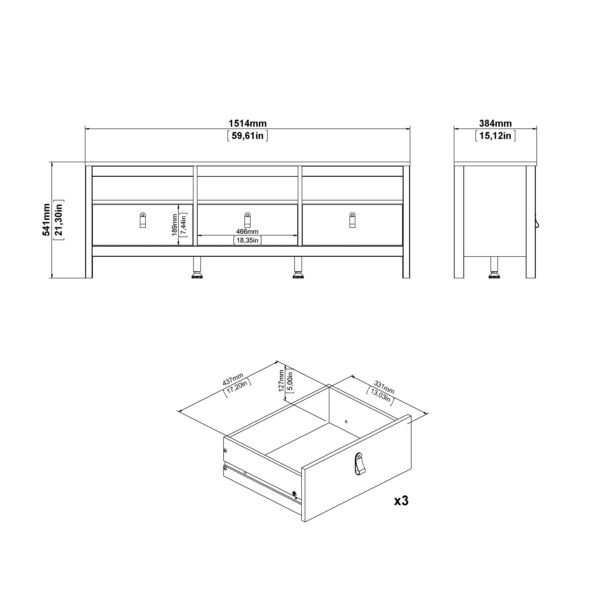 Madrid TV Unit 3 Drawers in Cashmere - Image 9