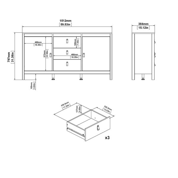 Madrid Sideboard 2 Doors 3 Drawers in White - Image 10