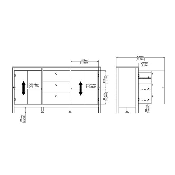 Madrid Sideboard 2 Doors 3 Drawers in White - Image 11