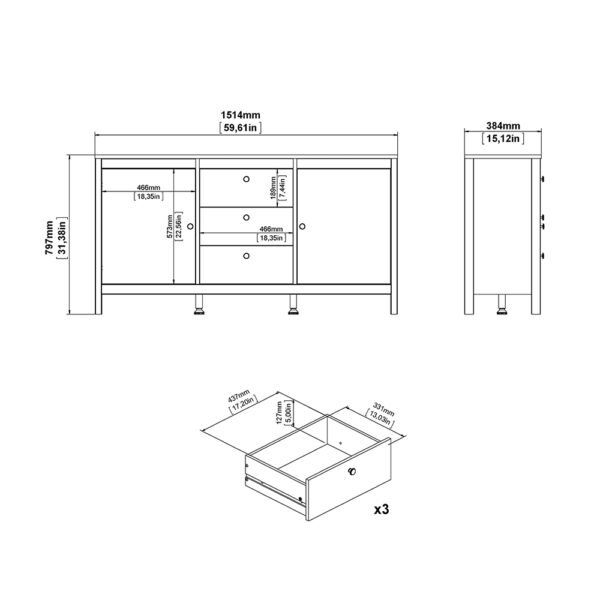 Madrid Sideboard 2 Doors 3 Drawers in Matt Black - Image 10