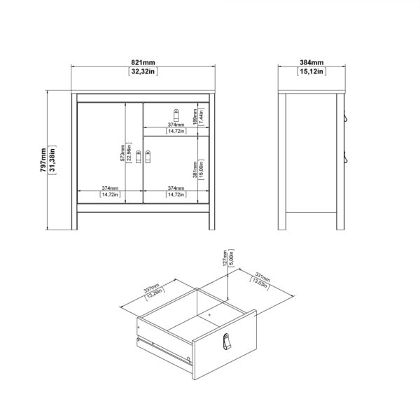Madrid Sideboard 2 Doors 1 Drawer in Matt Black - Image 4