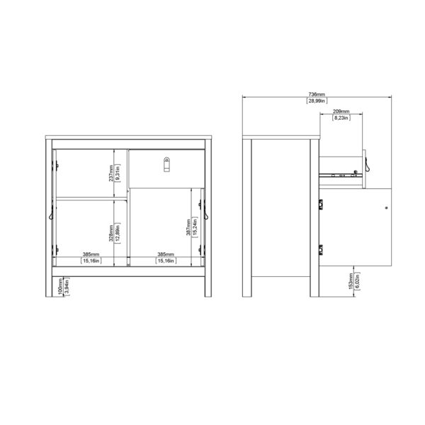 Madrid Sideboard 2 Doors 1 Drawer in Matt Black - Image 5