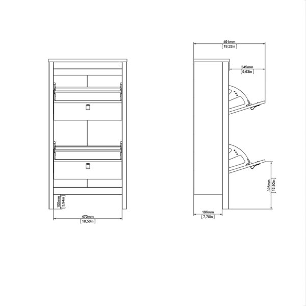 Madrid Shoe Cabinet 2 Flip Down Doors Matt Black - Image 10