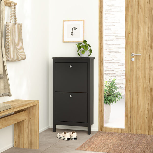 Madrid Shoe Cabinet 2 Flip Down Doors Matt Black - Image 2