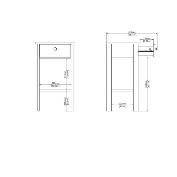Madrid Bedside Table with 1 Drawer in Matt Black - Image 9