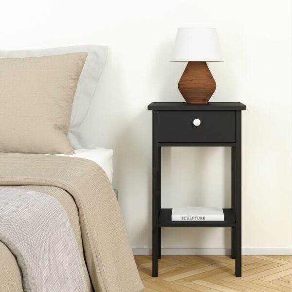 Madrid Bedside Table with 1 Drawer in Matt Black - Image 2