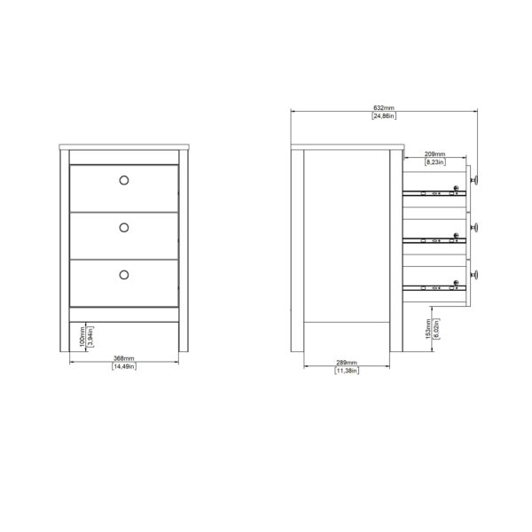 Madrid Bedside Table 3 Drawers in Matt Black - Image 11