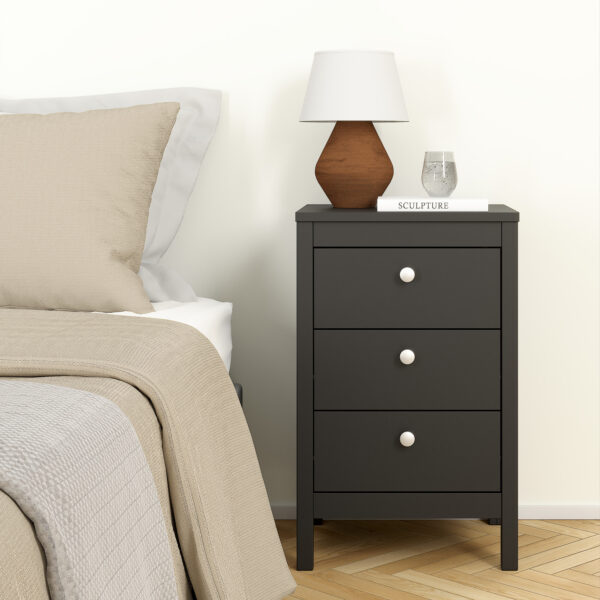 Madrid Bedside Table 3 Drawers in Matt Black - Image 7