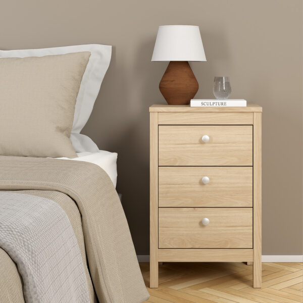 Madrid Bedside Table 3 Drawers in Jackson Hickory Oak - Image 2