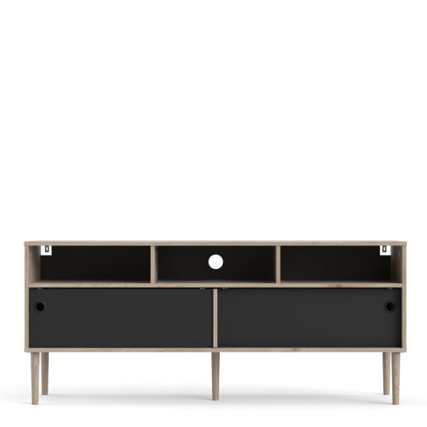 Rome TV Unit 2 Sliding Doors in Jackson Hickory Oak and Matt Black - Image 2