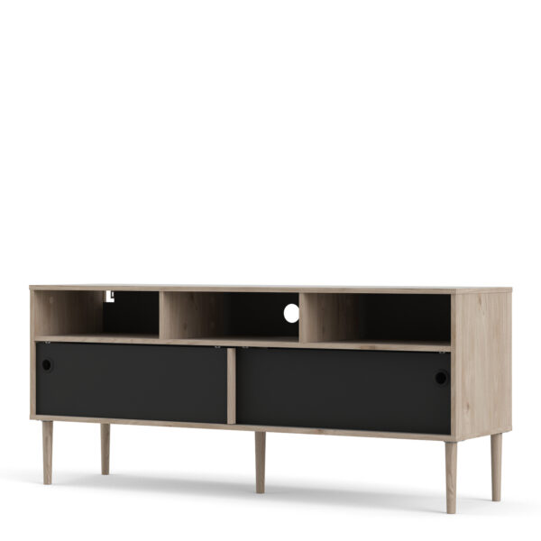 Rome TV Unit 2 Sliding Doors in Jackson Hickory Oak and Matt Black - Image 3