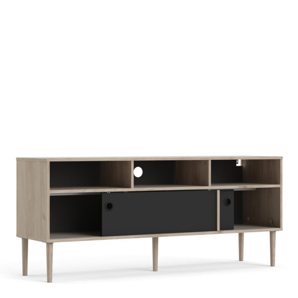 Rome TV Unit 2 Sliding Doors in Jackson Hickory Oak and Matt Black - Image 5