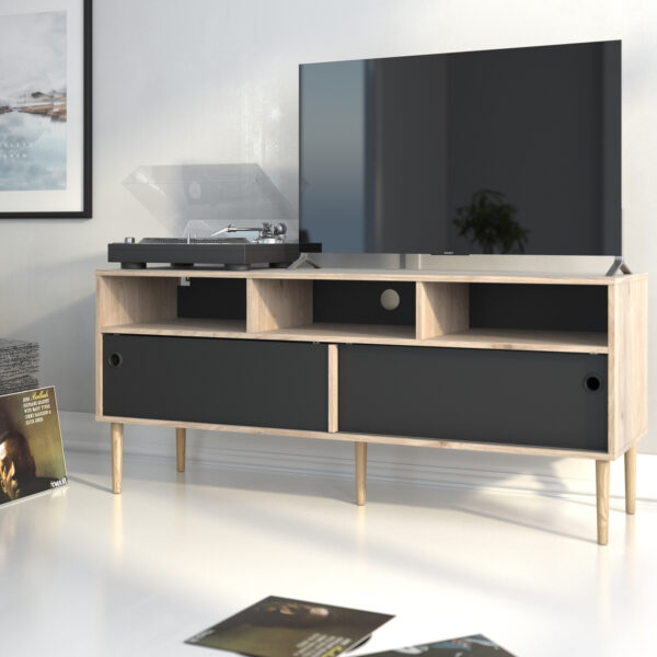 Rome TV Unit 2 Sliding Doors in Jackson Hickory Oak and Matt Black - Image 6