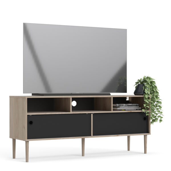 Rome TV Unit 2 Sliding Doors in Jackson Hickory Oak and Matt Black - Image 8
