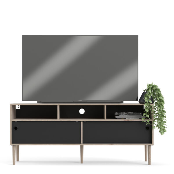 Rome TV Unit 2 Sliding Doors in Jackson Hickory Oak and Matt Black - Image 9